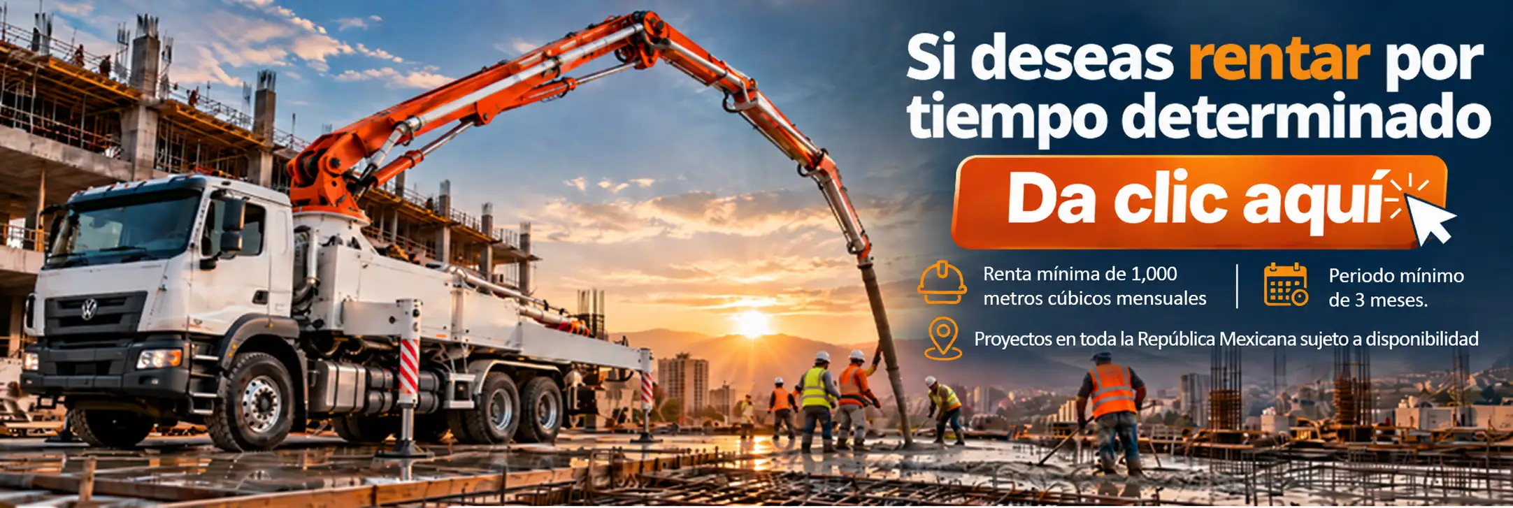Renta de bombas para concreto por proyecto, día o periodo determinado